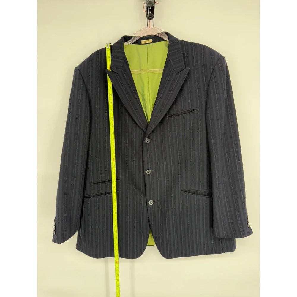 Cubavera Mens Pinstripe Suit Sz 44R‎ Navy Blue Green Lining Business